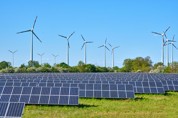 wind turbines and solar panels used for renewable energy